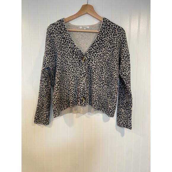 Madewell Ditsy Floral Knit Cardigan Sweater Cropped Stretch Ribbed Wool sz XS - Picture 2 of 6
